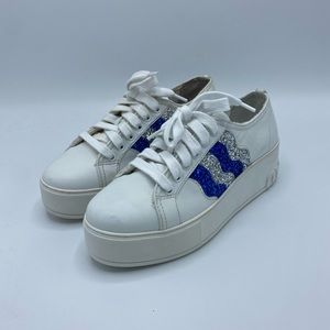 Miu Miu Platform Sneaker With Blue and Silver Detailing